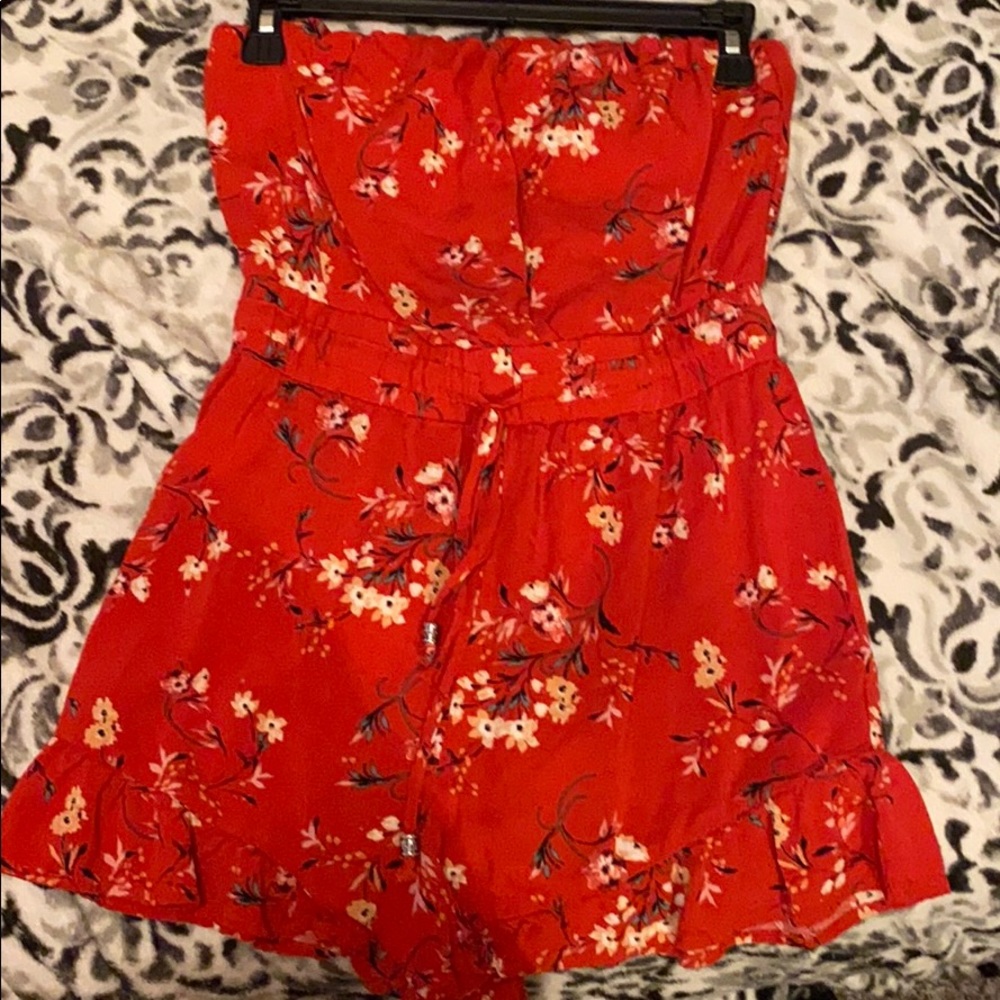 Red floral romper